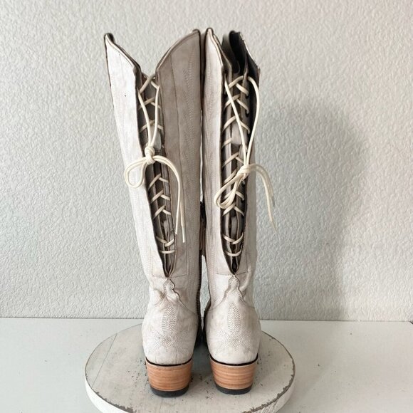 Lane LEXINGTON Knee High Tall Womens Cowboy Boots 9 White Western Cowgirl Zipper - Picture 3 of 11
